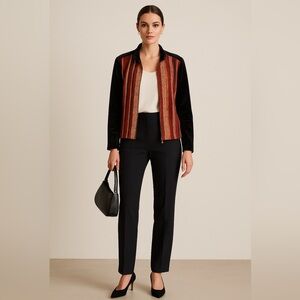 Vintage 90s Coldwater Creek Velour Jacket L Boho Artsy Embroidered Print